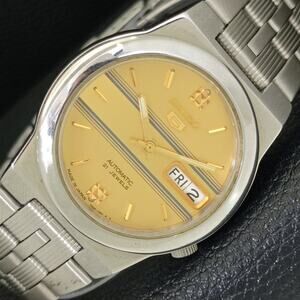 Vintage 1989 Seiko Automatic Mens Silver Watch W/daydate & Gold accents